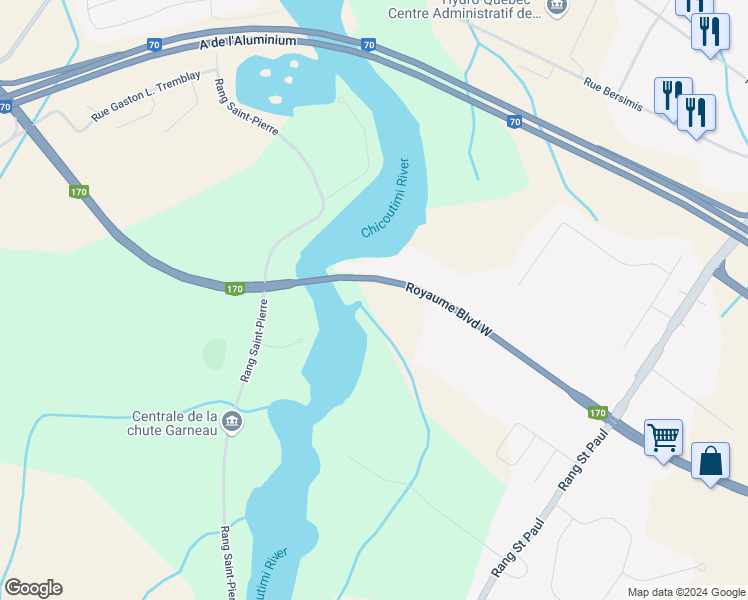 map of restaurants, bars, coffee shops, grocery stores, and more near 1700 Boulevard du Royaume Ouest in Saguenay
