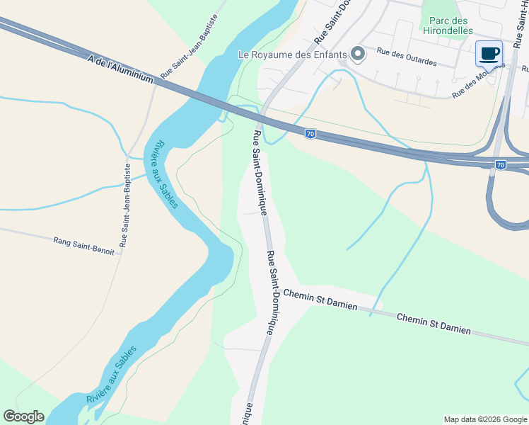 map of restaurants, bars, coffee shops, grocery stores, and more near Rue Saint-Dominique in Saguenay