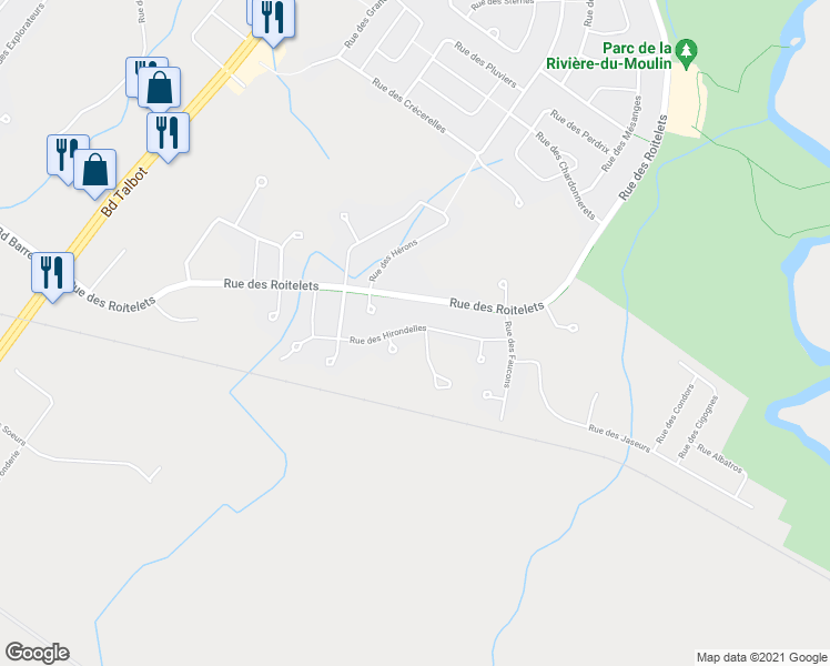 map of restaurants, bars, coffee shops, grocery stores, and more near 506 Rue des Hirondelles in Saguenay
