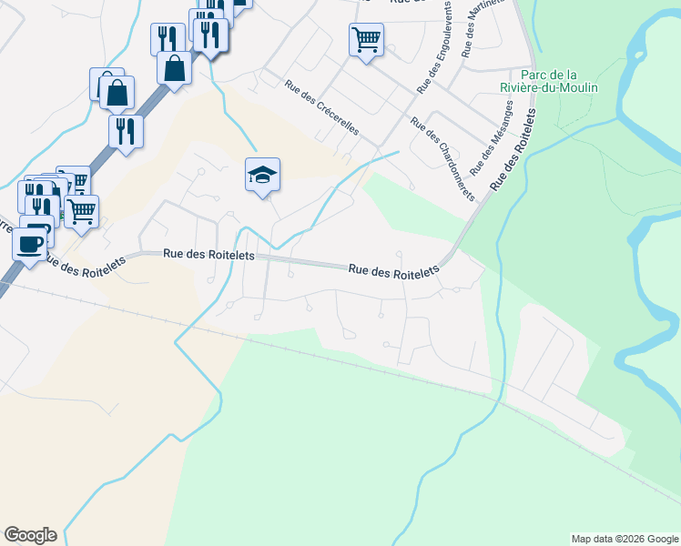 map of restaurants, bars, coffee shops, grocery stores, and more near 2089 Rue des Roitelets in Saguenay