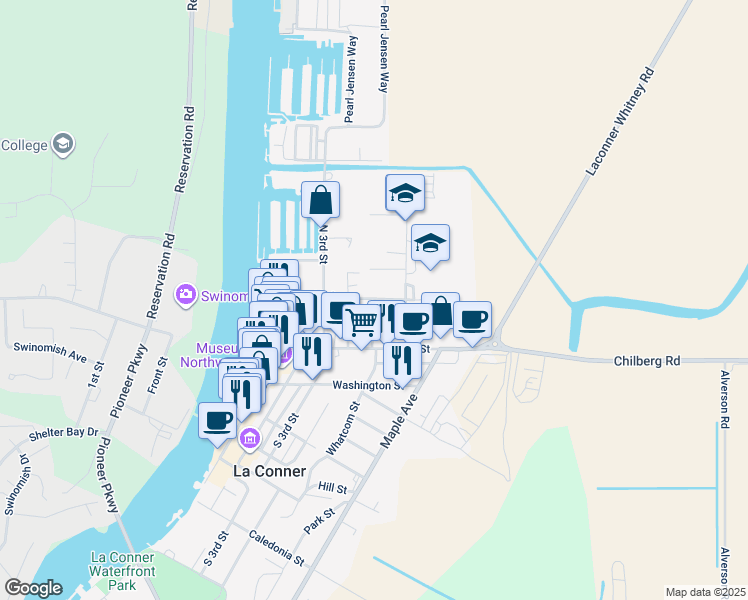 map of restaurants, bars, coffee shops, grocery stores, and more near 202 North 5th Street in Mount Vernon