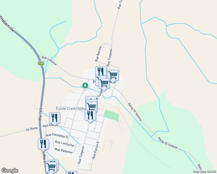 map of restaurants, bars, coffee shops, grocery stores, and more near 589 Rue Labarre in Hébertville