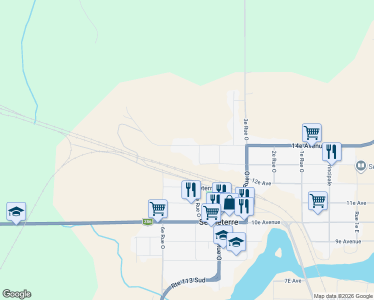 map of restaurants, bars, coffee shops, grocery stores, and more near 840 14e Avenue in Senneterre