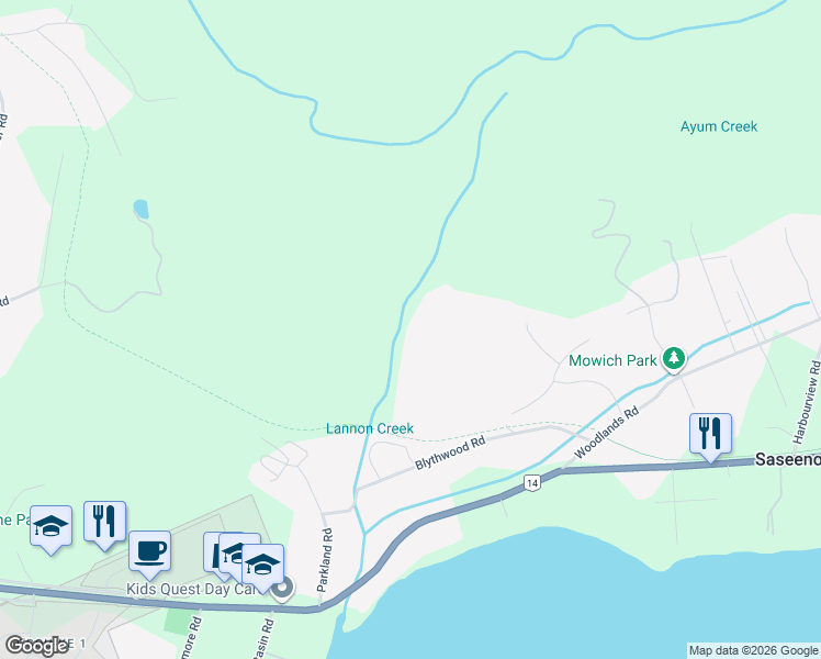 map of restaurants, bars, coffee shops, grocery stores, and more near 5838 Blythwood Road in Sooke