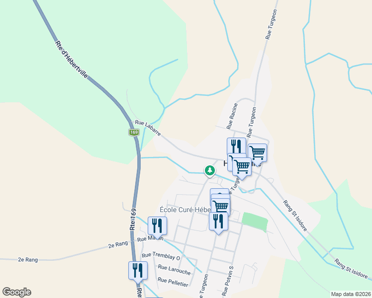 map of restaurants, bars, coffee shops, grocery stores, and more near 684 Rue Labarre in Hébertville