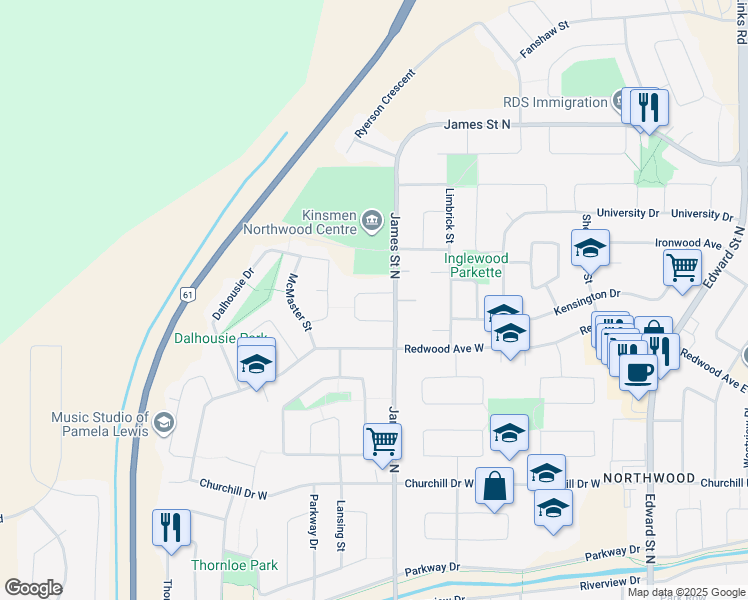 map of restaurants, bars, coffee shops, grocery stores, and more near 574 McGill Crescent in Thunder Bay
