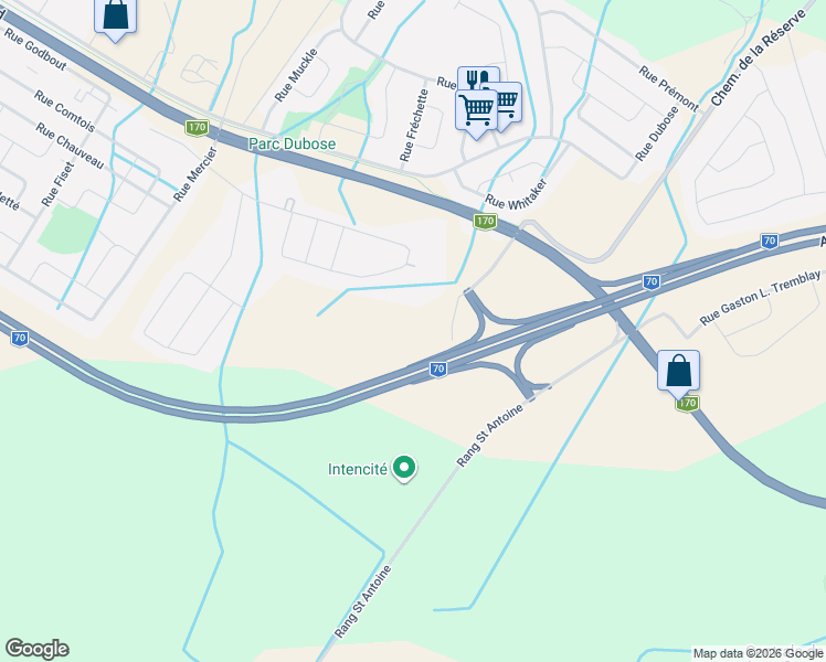 map of restaurants, bars, coffee shops, grocery stores, and more near Chemin de la Réserve in Saguenay
