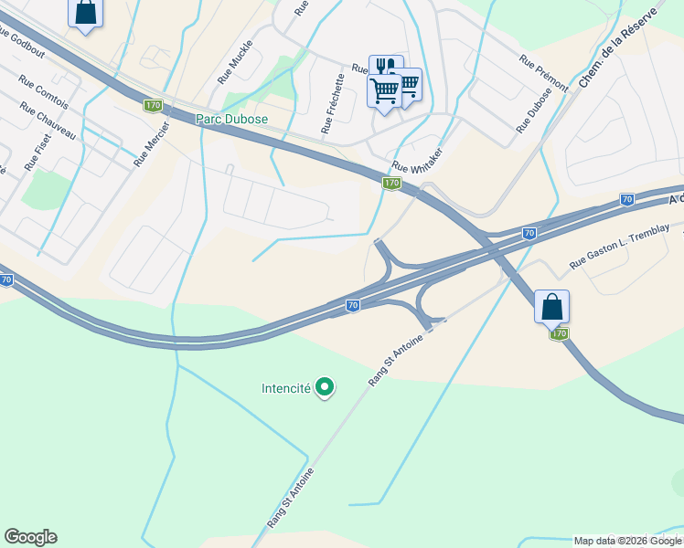 map of restaurants, bars, coffee shops, grocery stores, and more near Chemin de la Réserve in Saguenay