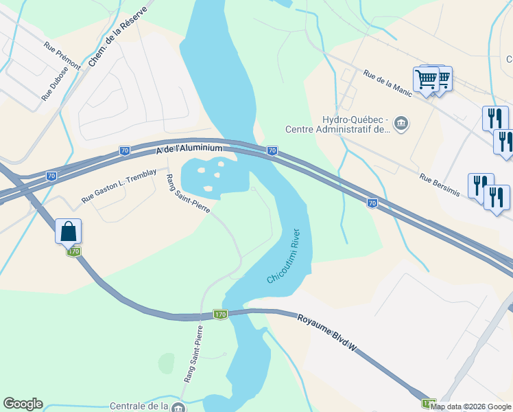 map of restaurants, bars, coffee shops, grocery stores, and more near 1972 Rue du Belvedère in Saguenay