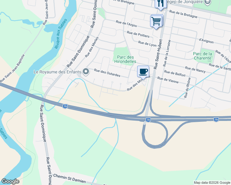 map of restaurants, bars, coffee shops, grocery stores, and more near 3977 Rue des Mouettes in Saguenay