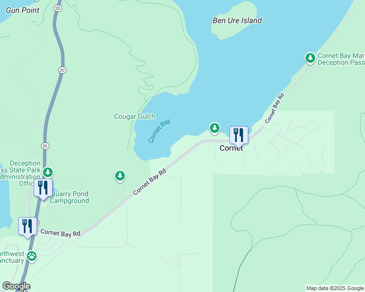 map of restaurants, bars, coffee shops, grocery stores, and more near 346 Cornet Bay Road in Oak Harbor