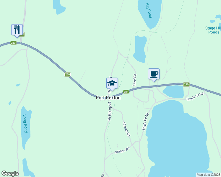 map of restaurants, bars, coffee shops, grocery stores, and more near 6 Batsons Road in Port Rexton