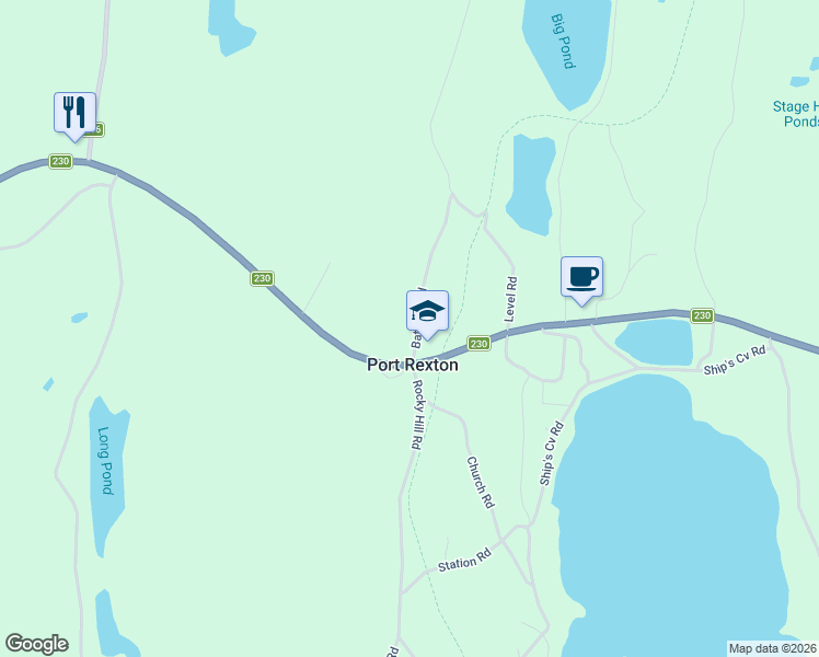 map of restaurants, bars, coffee shops, grocery stores, and more near 6 Batsons Road in Port Rexton