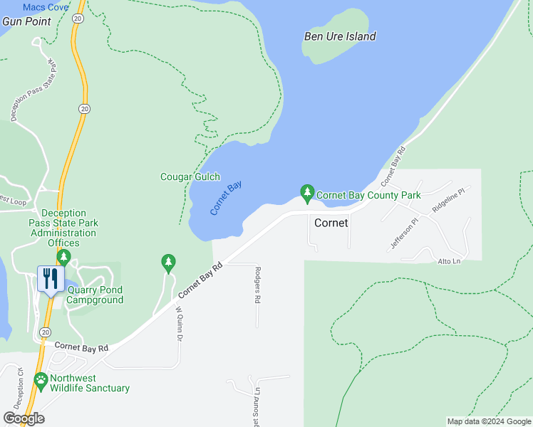 map of restaurants, bars, coffee shops, grocery stores, and more near 346 Cornet Bay Road in Oak Harbor