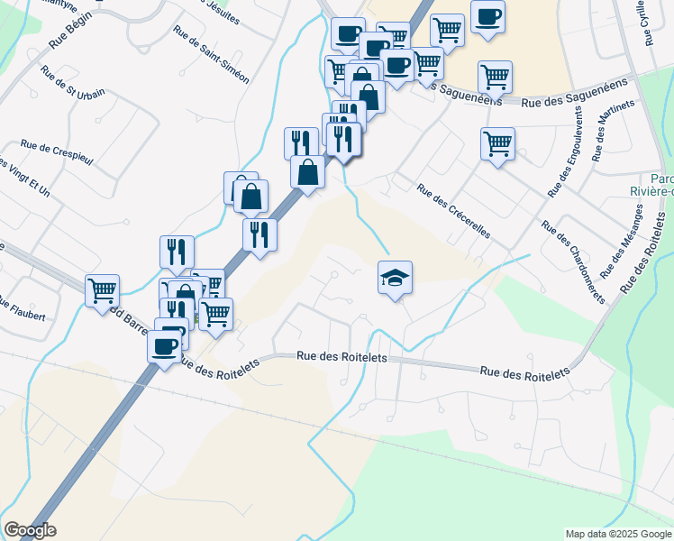 map of restaurants, bars, coffee shops, grocery stores, and more near 1783 Rue des Cygnes in Saguenay