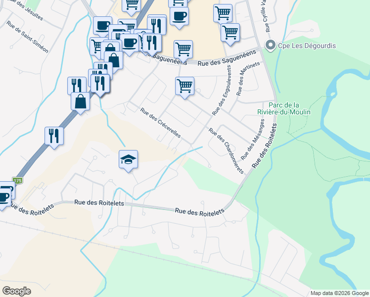 map of restaurants, bars, coffee shops, grocery stores, and more near 660 Rue des Crécerelles in Saguenay