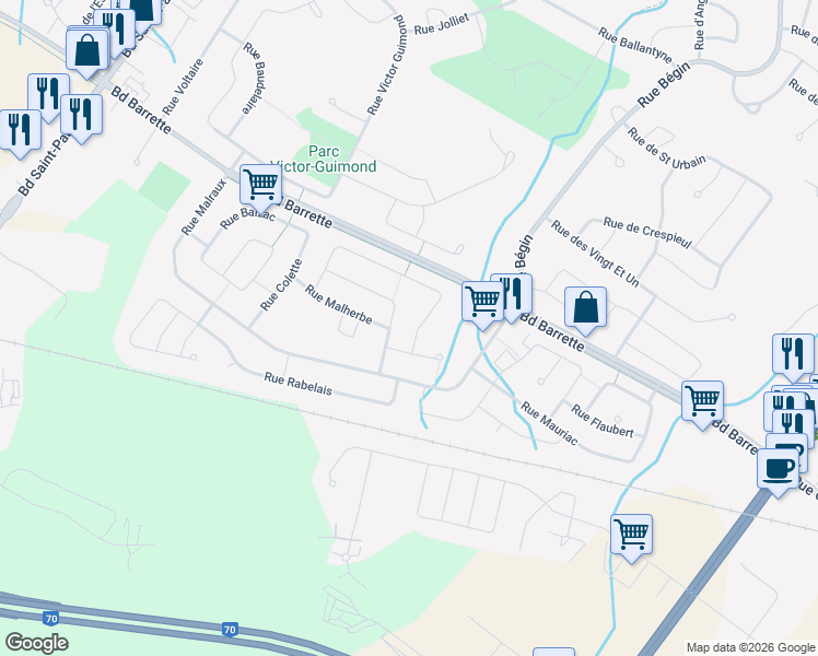 map of restaurants, bars, coffee shops, grocery stores, and more near 324 Rue Marcel Portal in Saguenay