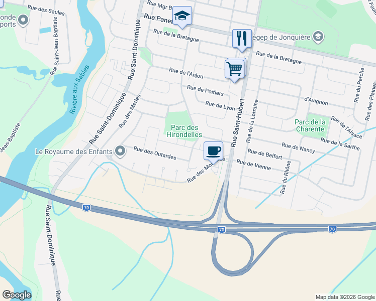 map of restaurants, bars, coffee shops, grocery stores, and more near 2564 Rue des Pélicans in Saguenay