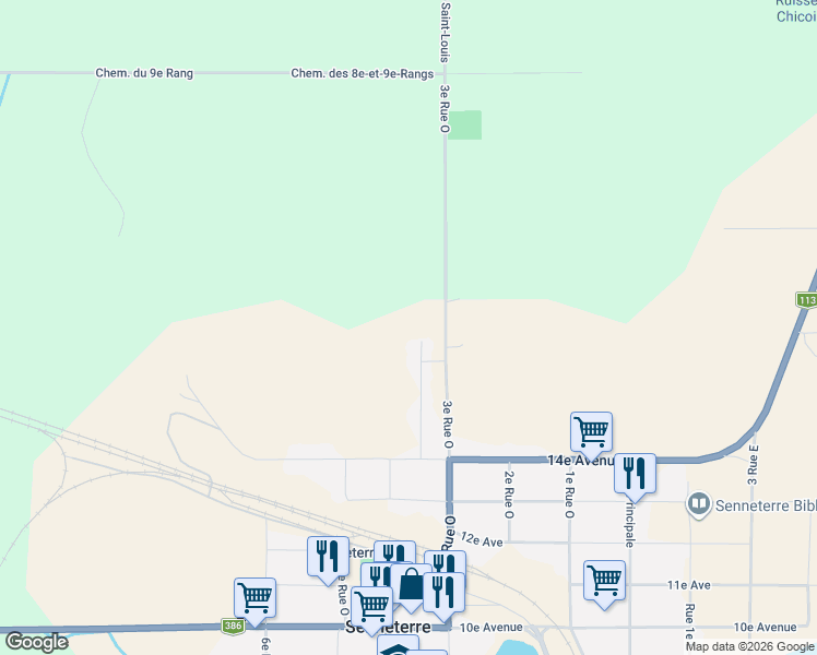 map of restaurants, bars, coffee shops, grocery stores, and more near 130 Rue des Cyprès in Senneterre