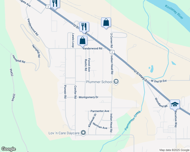 map of restaurants, bars, coffee shops, grocery stores, and more near 253 Forest Avenue in Libby