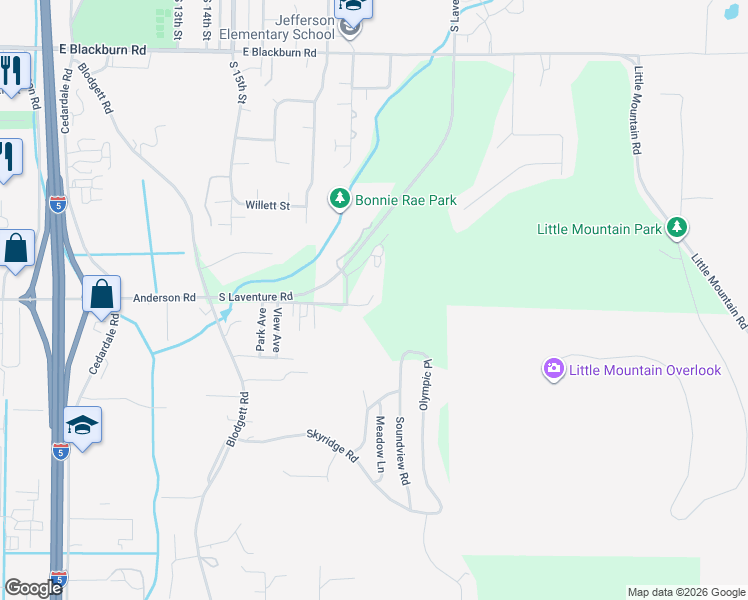 map of restaurants, bars, coffee shops, grocery stores, and more near 19810 South 19th Street in Mount Vernon
