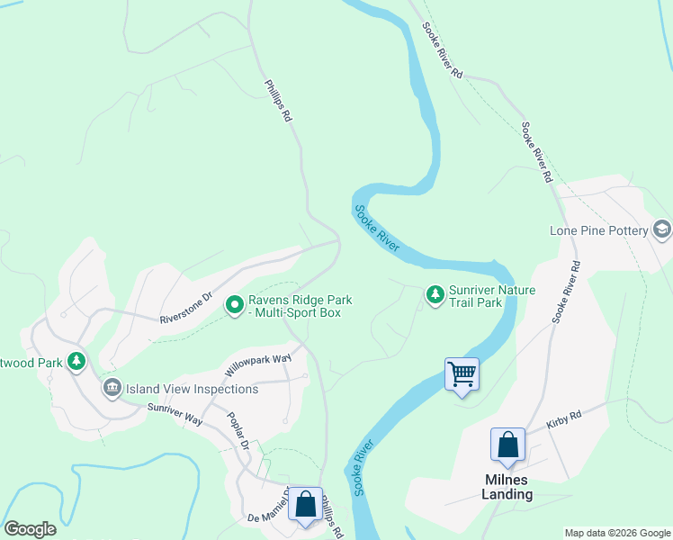 map of restaurants, bars, coffee shops, grocery stores, and more near 2455 Phillips Road in Sooke