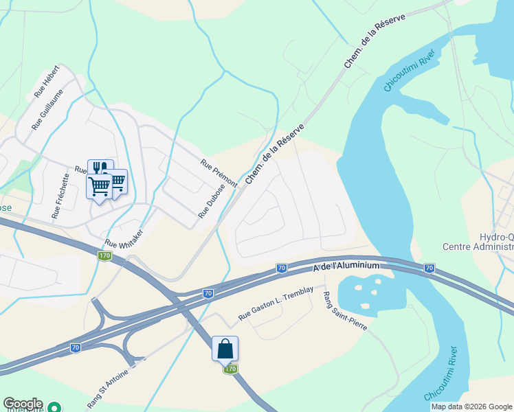 map of restaurants, bars, coffee shops, grocery stores, and more near 2028 Rue Gabriel in Saguenay