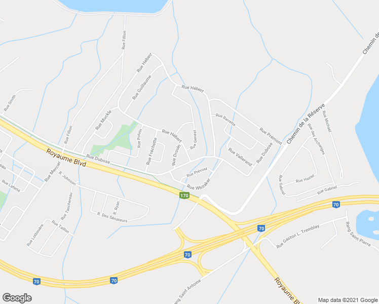 map of restaurants, bars, coffee shops, grocery stores, and more near 2545 Rue Hébert in Saguenay