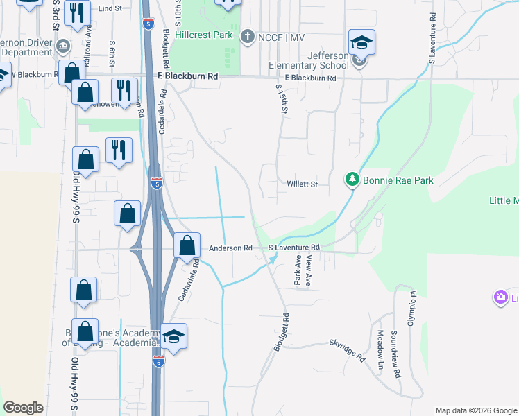 map of restaurants, bars, coffee shops, grocery stores, and more near 19508 Ellison Road in Mount Vernon