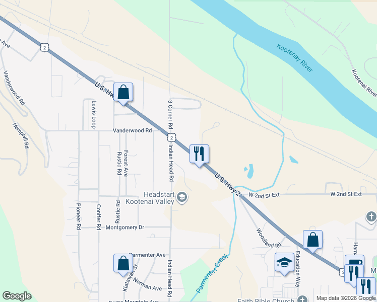 map of restaurants, bars, coffee shops, grocery stores, and more near 37966 U.S. 2 in Libby