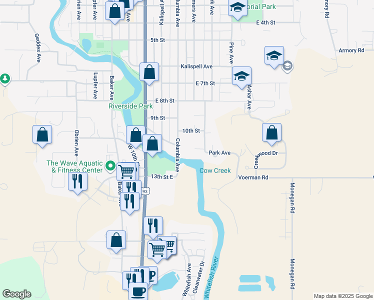 map of restaurants, bars, coffee shops, grocery stores, and more near 907 10th St in Whitefish