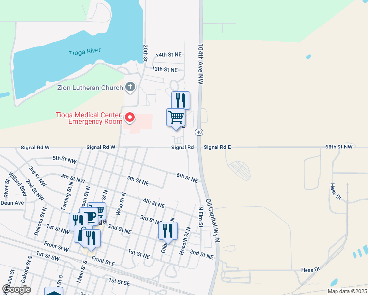 map of restaurants, bars, coffee shops, grocery stores, and more near Elm Street in Tioga