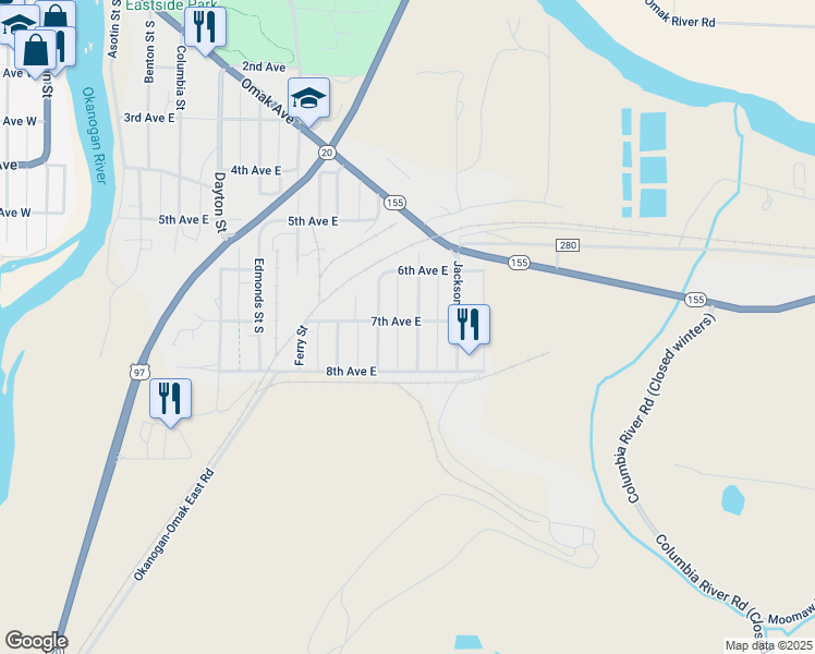 map of restaurants, bars, coffee shops, grocery stores, and more near 630 Index Street South in Omak