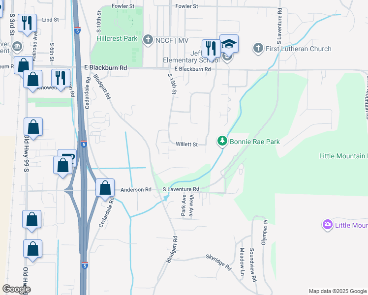map of restaurants, bars, coffee shops, grocery stores, and more near 1520 Willett Street in Mount Vernon