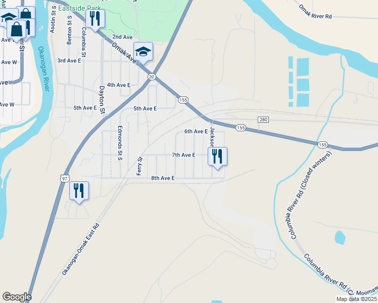 map of restaurants, bars, coffee shops, grocery stores, and more near 630 Index Street South in Omak
