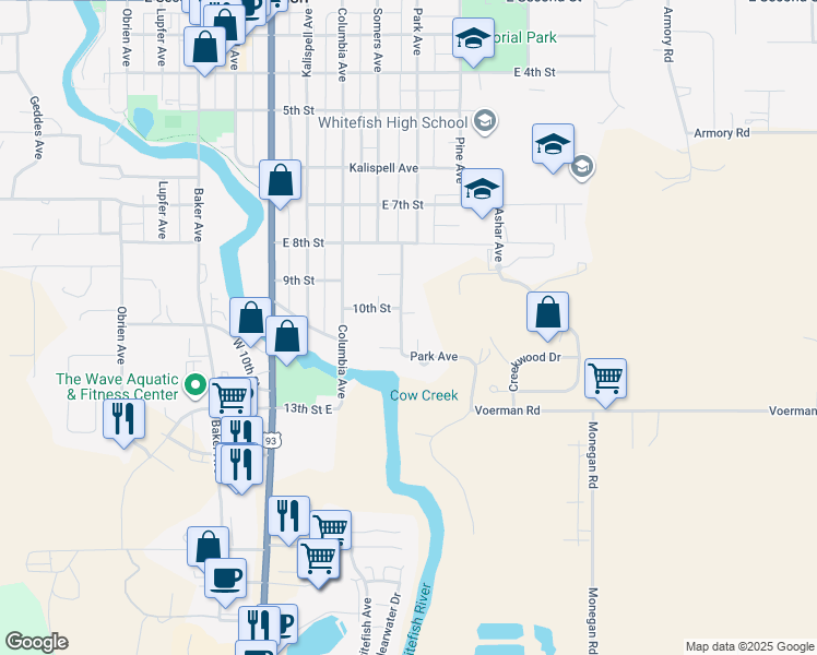 map of restaurants, bars, coffee shops, grocery stores, and more near 1013 Park Avenue in Whitefish