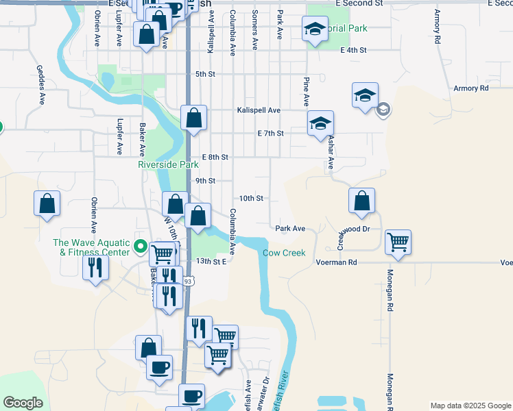 map of restaurants, bars, coffee shops, grocery stores, and more near 907 10th St in Whitefish
