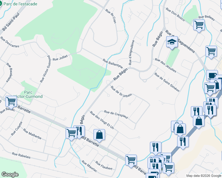 map of restaurants, bars, coffee shops, grocery stores, and more near 178 Rue de Saint Urbain in Saguenay