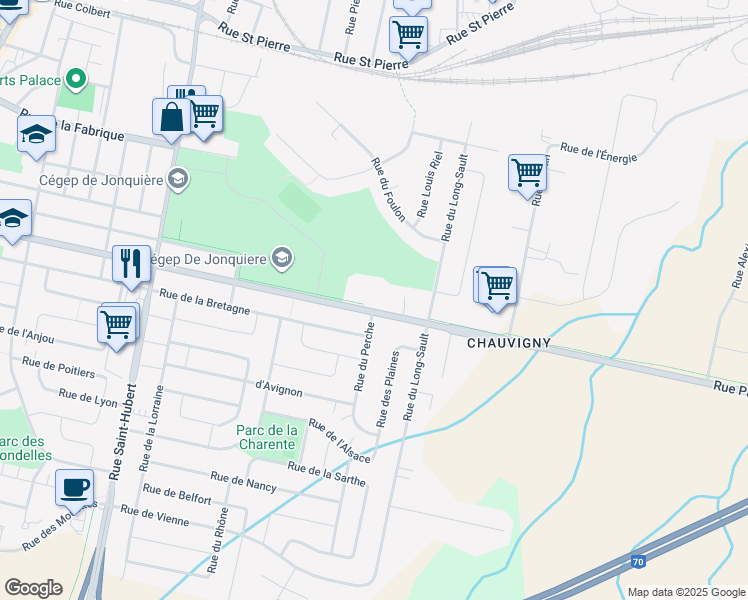 map of restaurants, bars, coffee shops, grocery stores, and more near 3710 Rue Panet in Saguenay