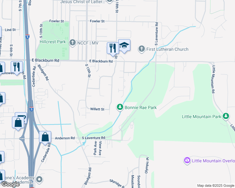 map of restaurants, bars, coffee shops, grocery stores, and more near 1814 Aemmer Street in Mount Vernon