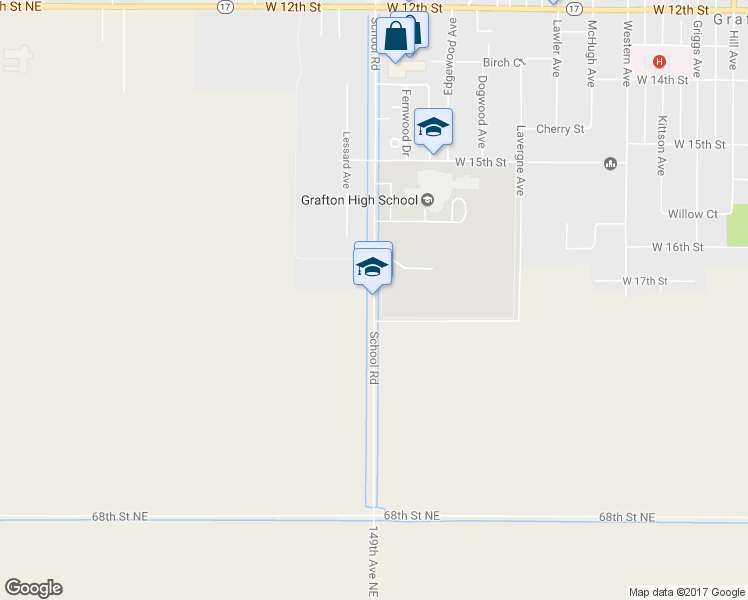 map of restaurants, bars, coffee shops, grocery stores, and more near 1800-1998 School Road in Grafton
