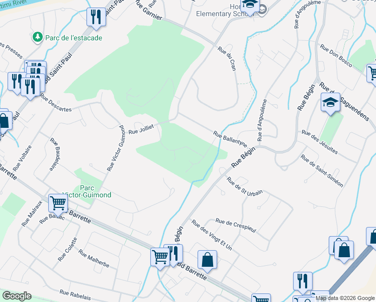 map of restaurants, bars, coffee shops, grocery stores, and more near 266 Rue Émile Nelligan in Saguenay