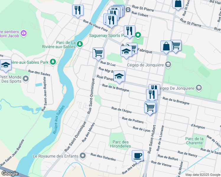 map of restaurants, bars, coffee shops, grocery stores, and more near 3959 Rue de la Bretagne in Saguenay
