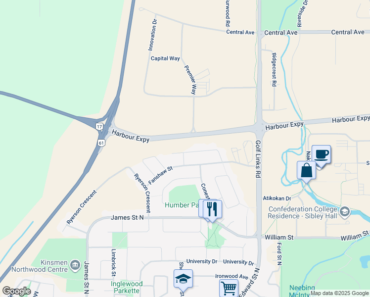 map of restaurants, bars, coffee shops, grocery stores, and more near 194 Seneca Place in Thunder Bay