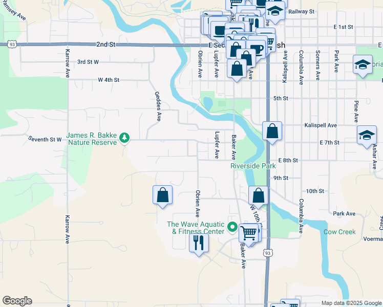 map of restaurants, bars, coffee shops, grocery stores, and more near 722 Scott Avenue in Whitefish