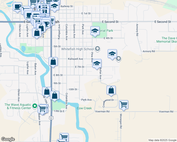 map of restaurants, bars, coffee shops, grocery stores, and more near 1013 East 7th Street in Whitefish
