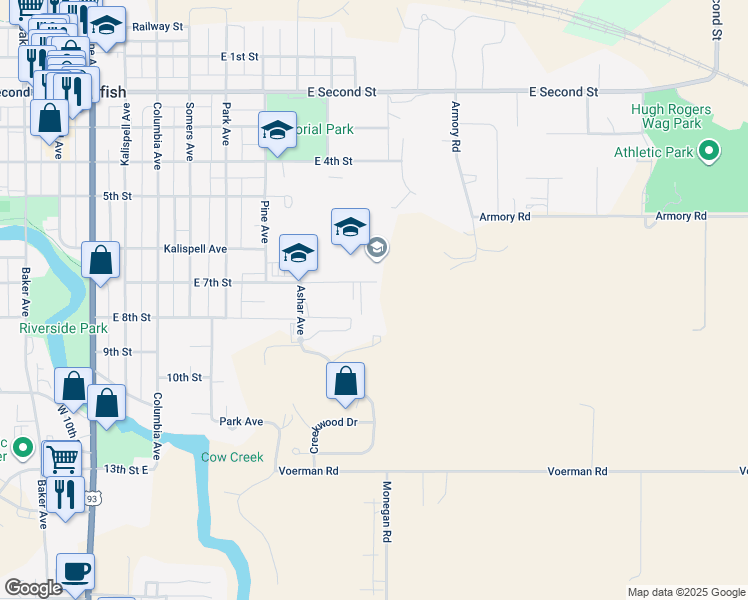 map of restaurants, bars, coffee shops, grocery stores, and more near 1599 East 7th Street in Whitefish