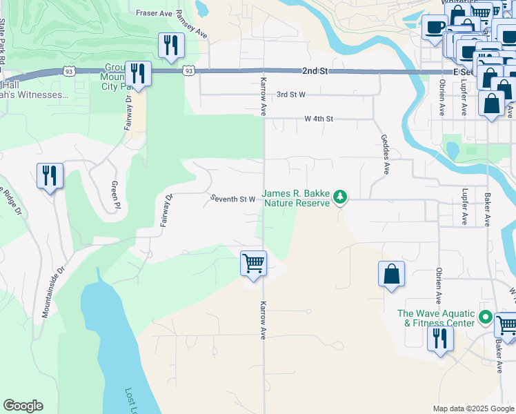 map of restaurants, bars, coffee shops, grocery stores, and more near 706 Karrow Avenue in Whitefish