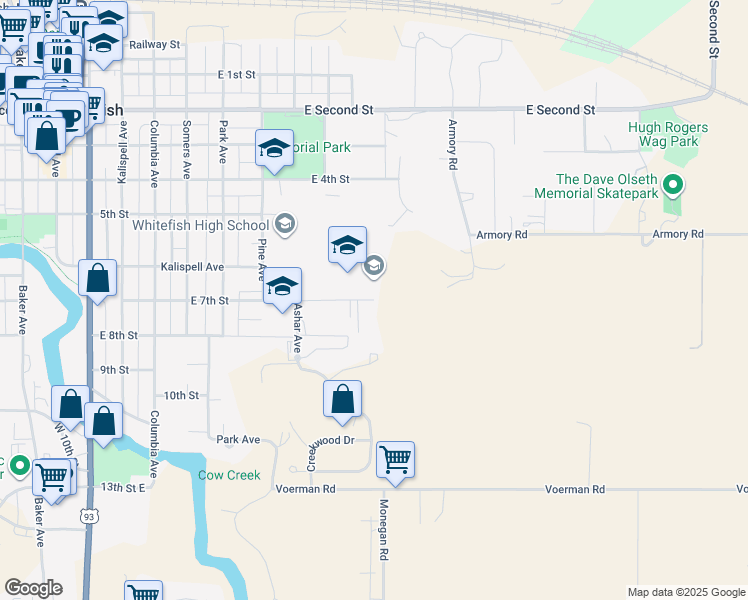 map of restaurants, bars, coffee shops, grocery stores, and more near 1599 East 7th Street in Whitefish