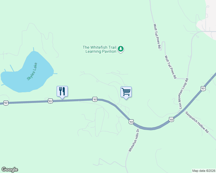 map of restaurants, bars, coffee shops, grocery stores, and more near 101 Little Mountain Road in Whitefish